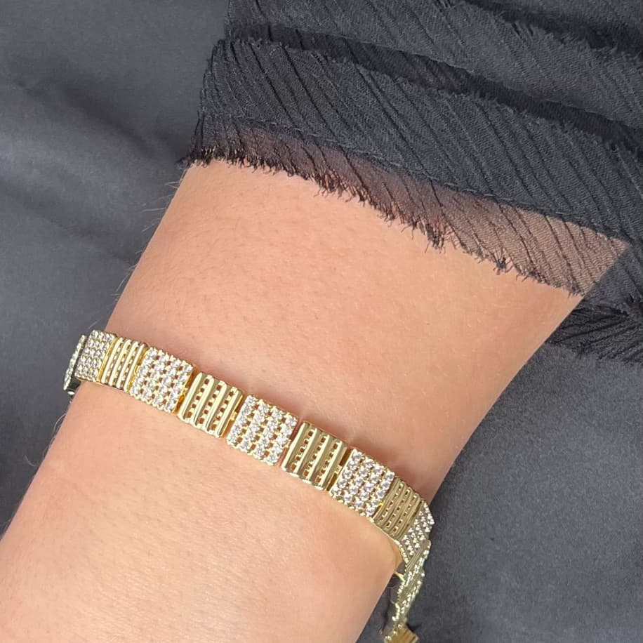 Premium Zirkon Taşlı Gold Bileklik