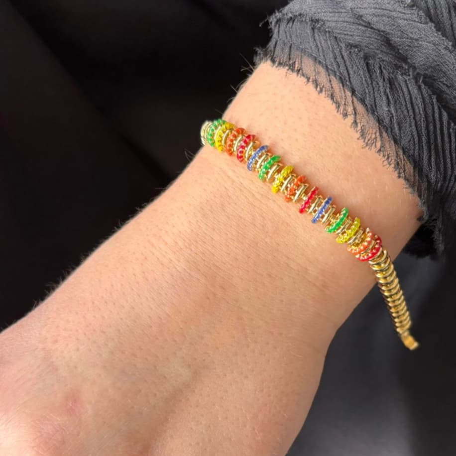 Premium Renkli Taşlı Gold Bileklik